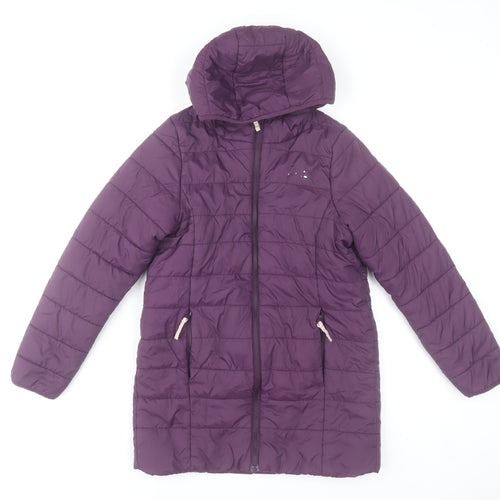Peter Storm Girls Purple Hooded Puffer Jacket 11-12 Years Lined Mid-Length