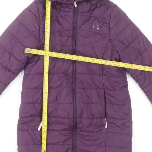 Peter Storm Girls Purple Hooded Puffer Jacket 11-12 Years Lined Mid-Length