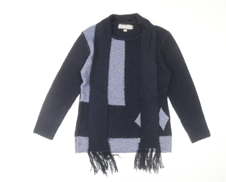 Paco Boutique Women Navy Blue Geometric Knit Jumper Size 12 Acrylic Blend
