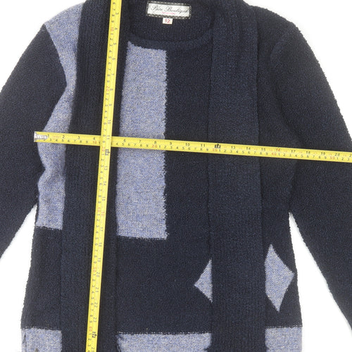 Paco Boutique Women Navy Blue Geometric Knit Jumper Size 12 Acrylic Blend