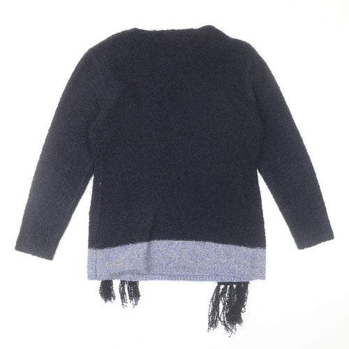 Paco Boutique Women Navy Blue Geometric Knit Jumper Size 12 Acrylic Blend