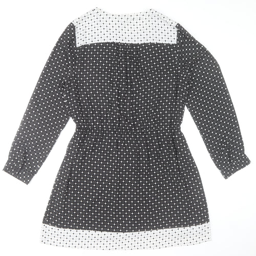 DR2 Women's Black Polka Dot Shift Dress Size L Long Sleeve