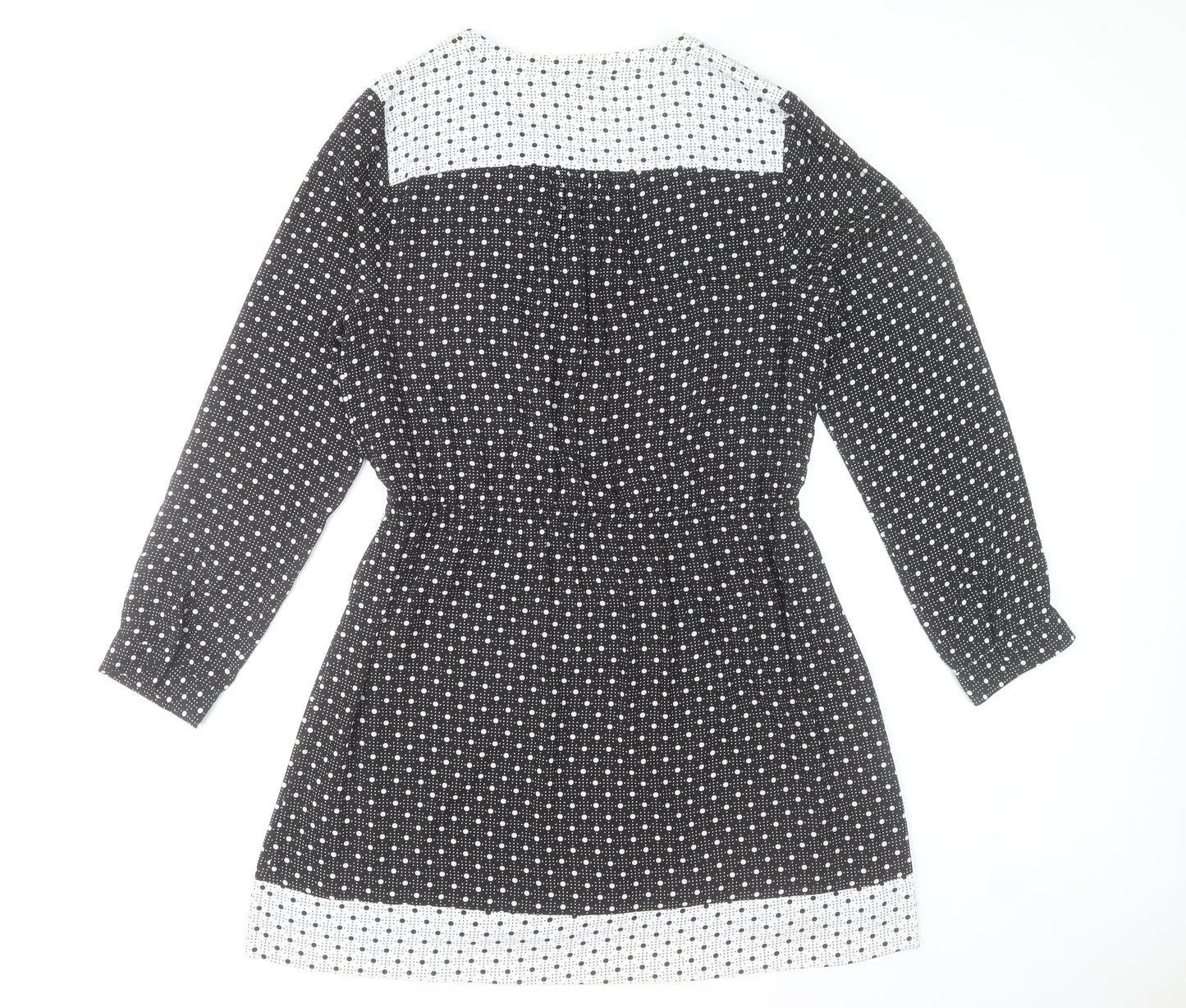 DR2 Women's Black Polka Dot Shift Dress Size L Long Sleeve