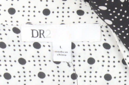 DR2 Women's Black Polka Dot Shift Dress Size L Long Sleeve