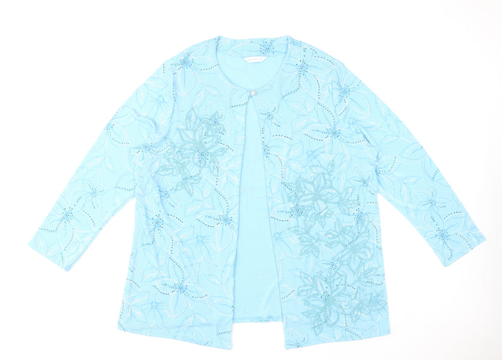 Heather Valley Women's Blue Floral Tunic Blouse Size 20 Long Sleeve