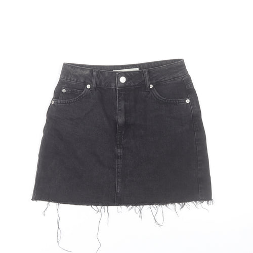 Topshop Women Black Denim A-Line Mini Skirt Size 6