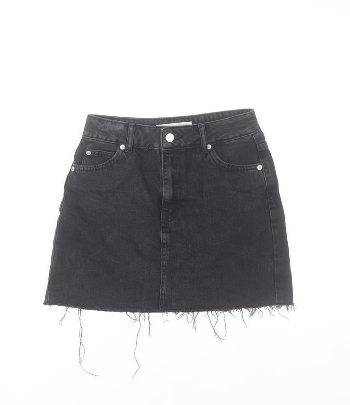 Topshop Women Black Denim A-Line Mini Skirt Size 6