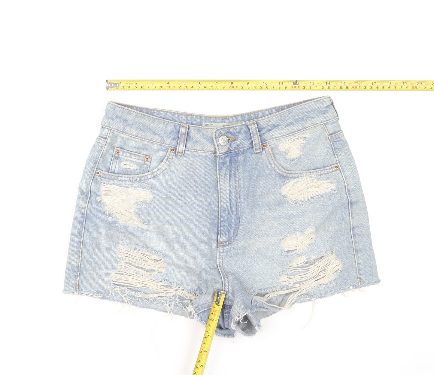 Topshop Women Blue Size 10 Cut-Off Denim Shorts High Rise