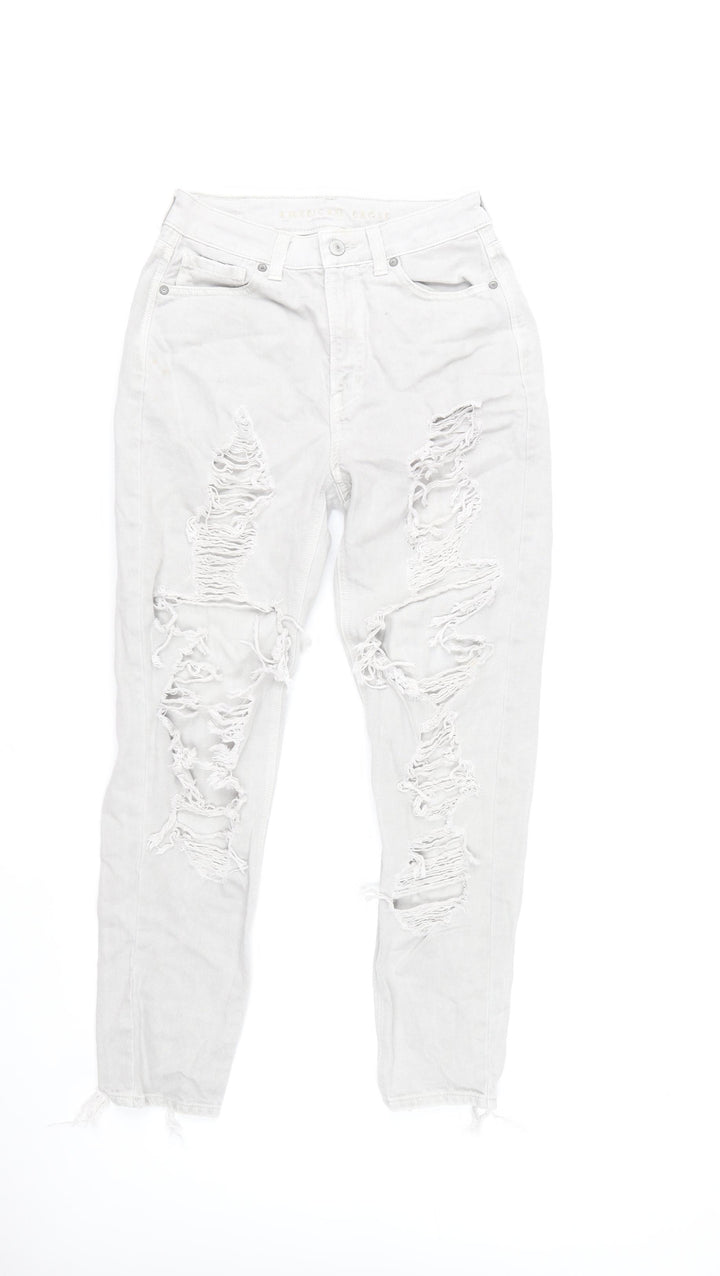 American Eagle Women’s White Distressed Mom Jeans Size 6 Regular