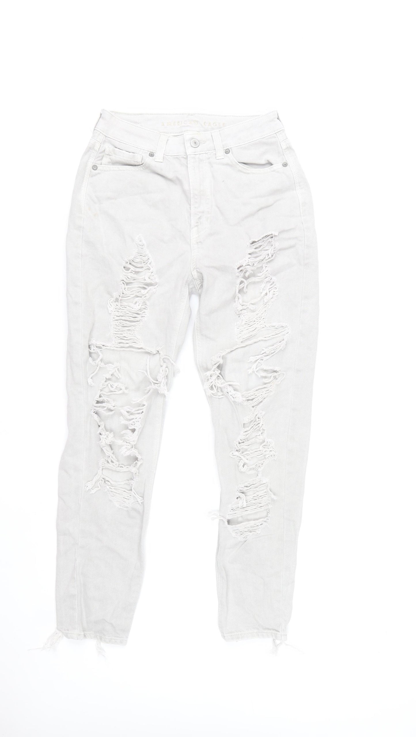 American Eagle Women’s White Distressed Mom Jeans Size 6 Regular