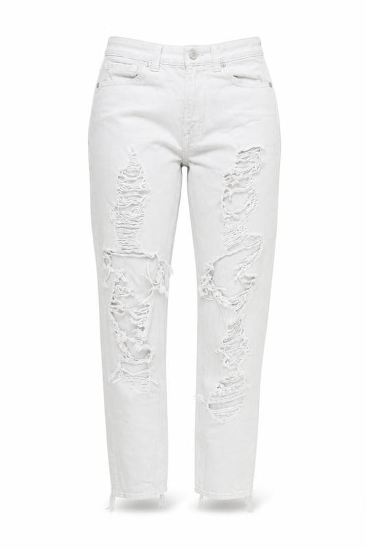 Front view of American Eagle Women’s White Distressed Mom Jeans, size UK 6, Regular