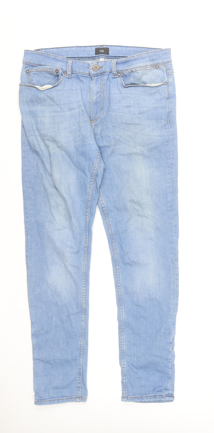 River Island Men's Blue Straight Denim Jeans 34R Cotton Stretch