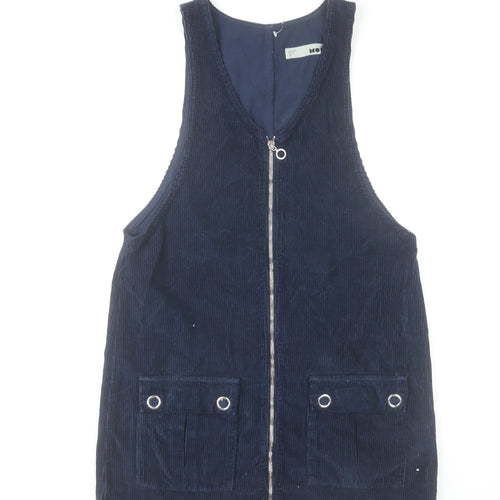 Topshop Moto Women's Blue Corduroy Zip Pinafore Dress Size 8