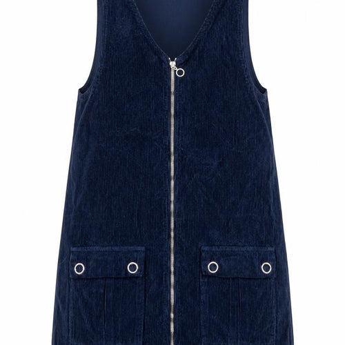 Topshop Moto Women's Blue Corduroy Zip Pinafore Dress Size 8
