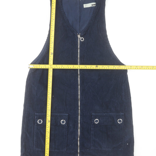 Topshop Moto Women's Blue Corduroy Zip Pinafore Dress Size 8