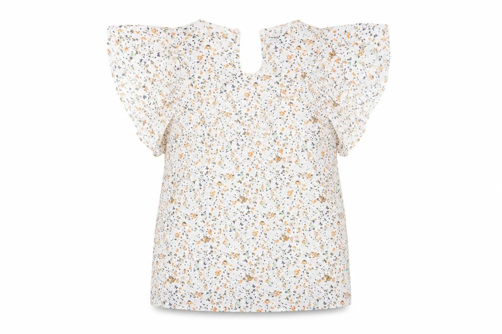 Front view of Vero Moda Women’s White Floral Ruffle Tunic Blouse, size S