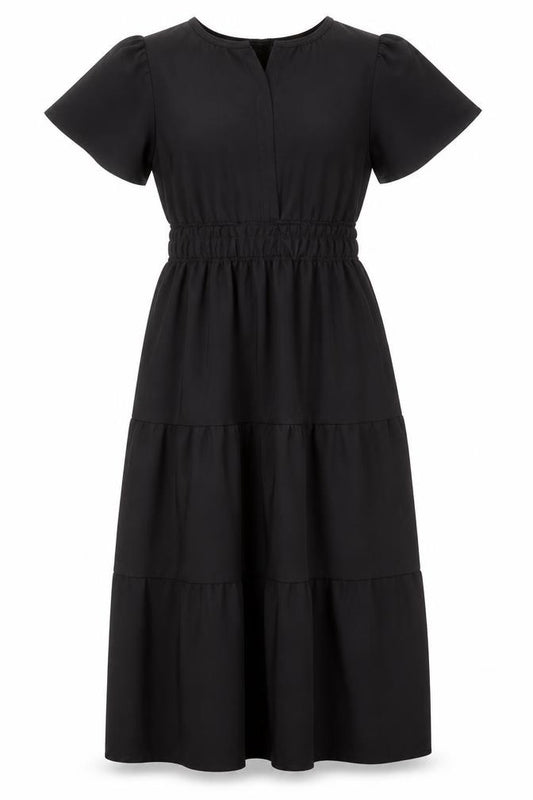 Front view of Monteau Los Angeles Women Black Midi A-Line Dress, size M