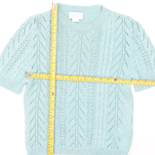 Cotton Club Womens Blue Short Sleeve Knit Jumper Small Lurex