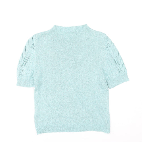 Cotton Club Womens Blue Short Sleeve Knit Jumper Small Lurex