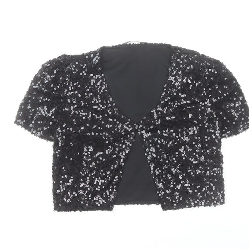 Dunnes Women’s Black Sequin Cropped Blouse Short Sleeve V-Neck S