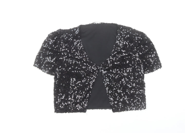 Dunnes Women’s Black Sequin Cropped Blouse Short Sleeve V-Neck S