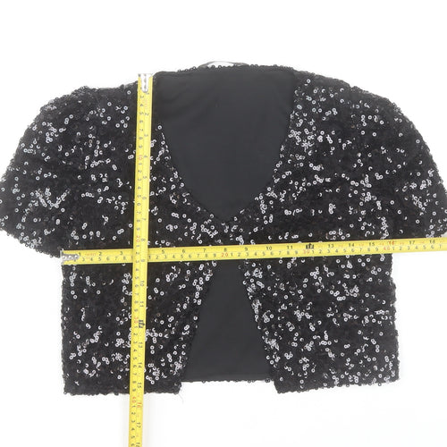 Dunnes Women’s Black Sequin Cropped Blouse Short Sleeve V-Neck S