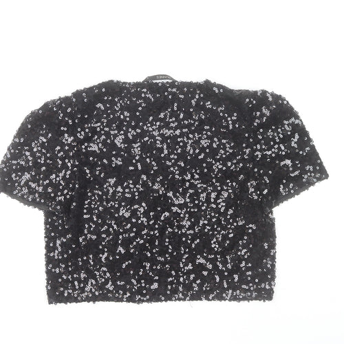 Dunnes Women’s Black Sequin Cropped Blouse Short Sleeve V-Neck S