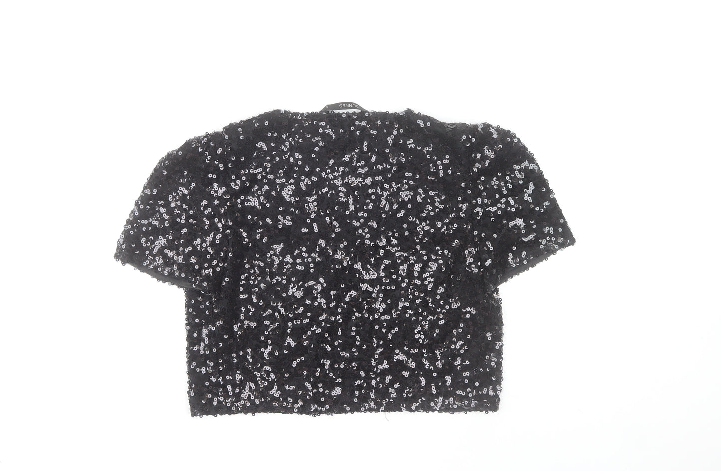 Dunnes Women’s Black Sequin Cropped Blouse Short Sleeve V-Neck S