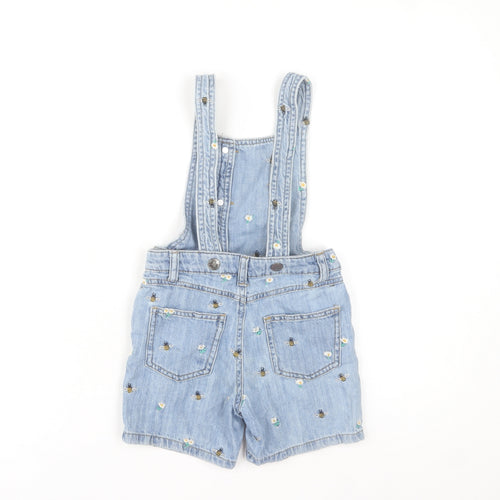 Marks and Spencer Girls Blue Denim Bee Embroidered Dungaree Shorts 5-6 Years