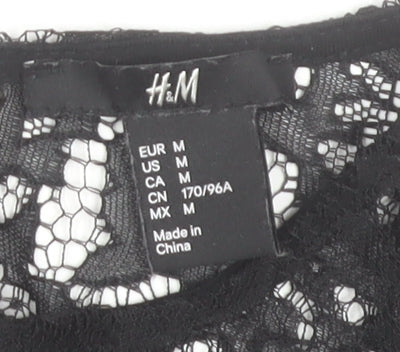 H&M Women's Black Lace Top Size 12 Short Sleeve Cotton Blend