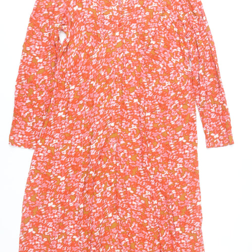 ICHI Womens Orange Floral Shirt Dress Size 10 Midi Viscose
