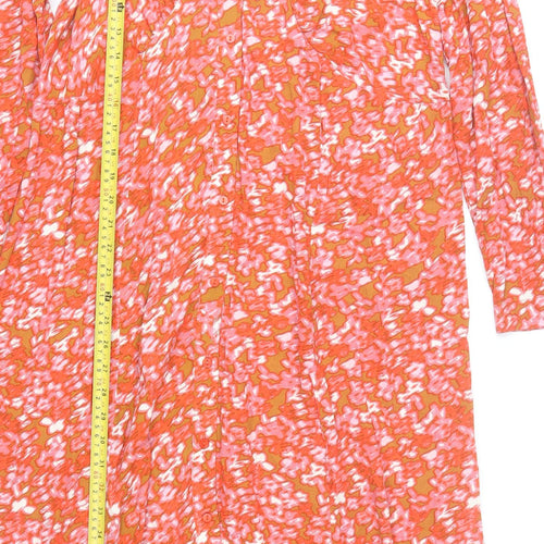ICHI Womens Orange Floral Shirt Dress Size 10 Midi Viscose