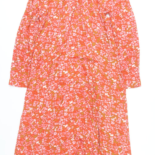 ICHI Womens Orange Floral Shirt Dress Size 10 Midi Viscose