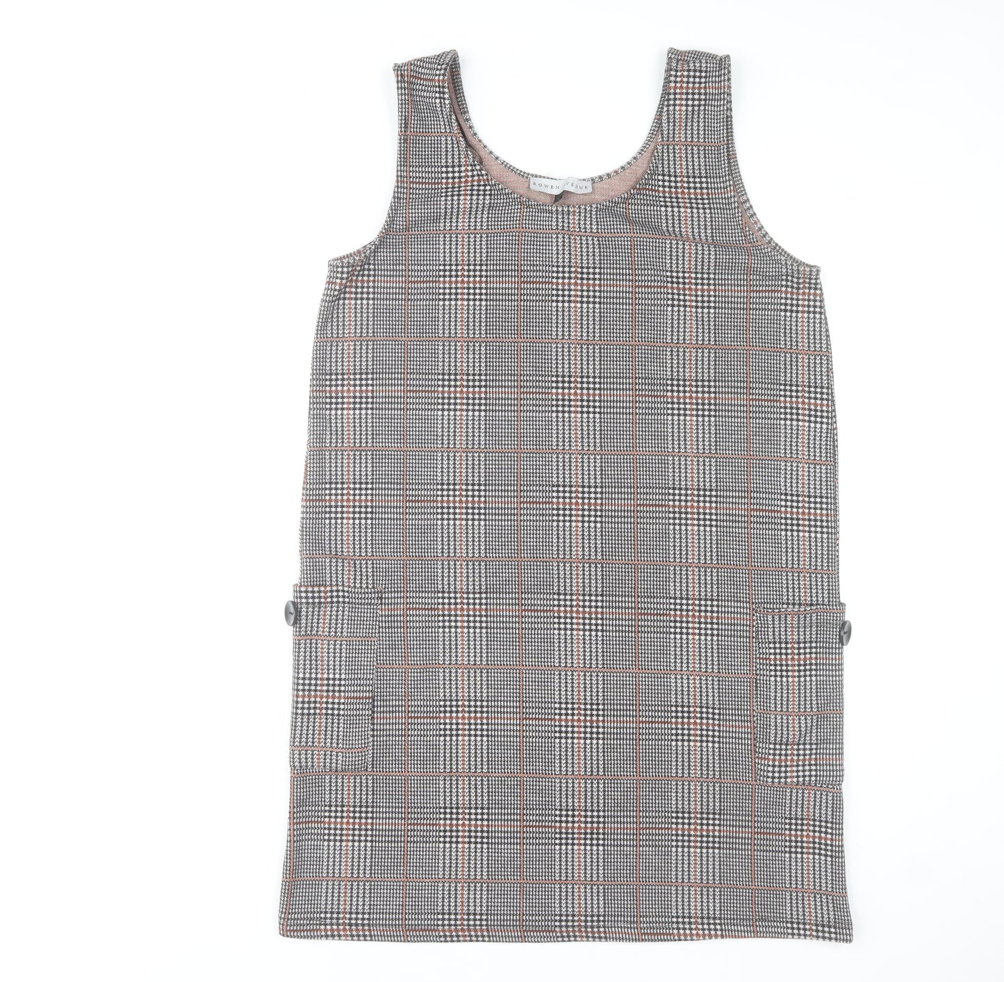 Rowen Avenue Women's Grey Check Pinafore Dress L Stretch Knit