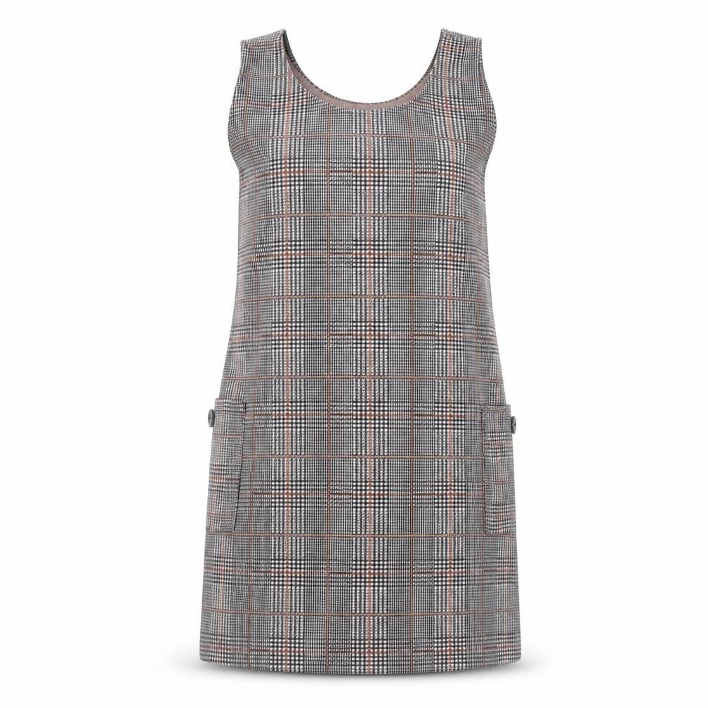Rowen Avenue Women's Grey Check Pinafore Dress L Stretch Knit