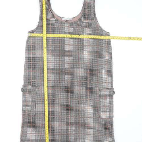 Rowen Avenue Women's Grey Check Pinafore Dress L Stretch Knit