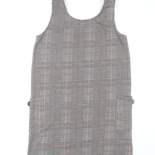 Rowen Avenue Women's Grey Check Pinafore Dress L Stretch Knit