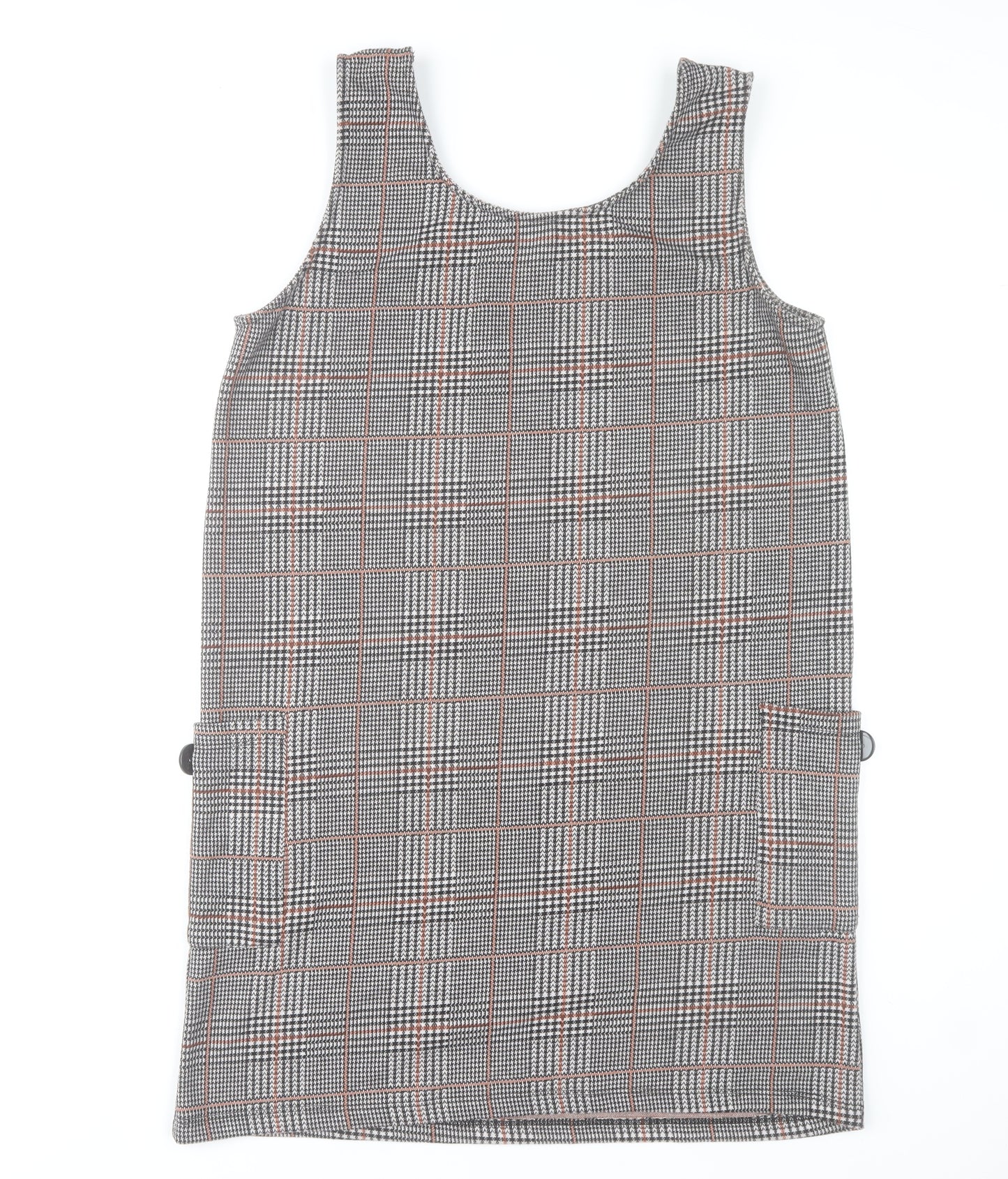 Rowen Avenue Women's Grey Check Pinafore Dress L Stretch Knit