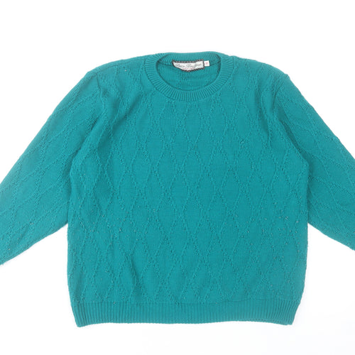 Paco Boutique Womens Green Acrylic Cable-Knit Jumper Size 14
