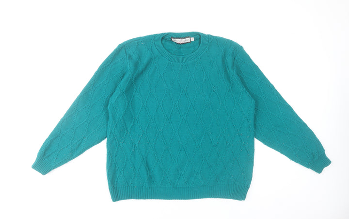 Paco Boutique Womens Green Acrylic Cable-Knit Jumper Size 14