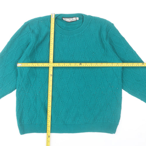 Paco Boutique Womens Green Acrylic Cable-Knit Jumper Size 14