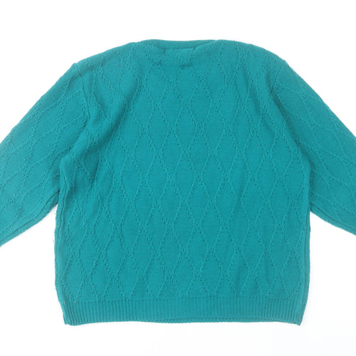 Paco Boutique Womens Green Acrylic Cable-Knit Jumper Size 14