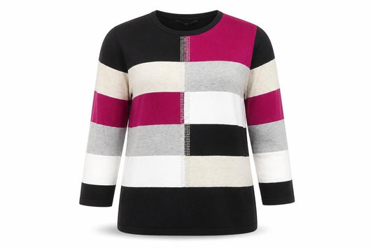 Front view of Anonymous Women's Multicoloured Striped jumper, size M