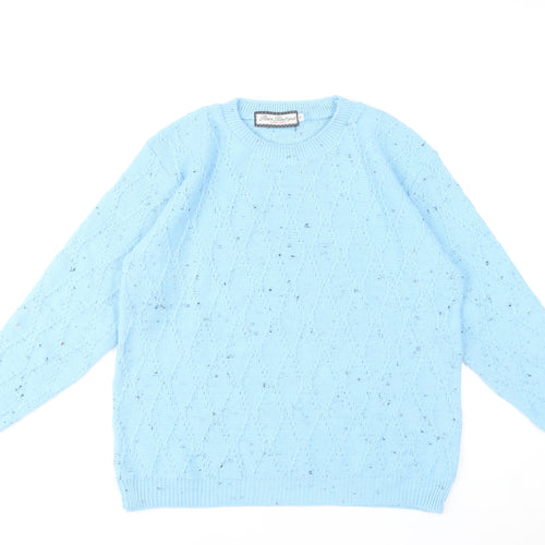 Paco Boutique Women Blue Size 14 Cable Knit Crew Neck Jumper