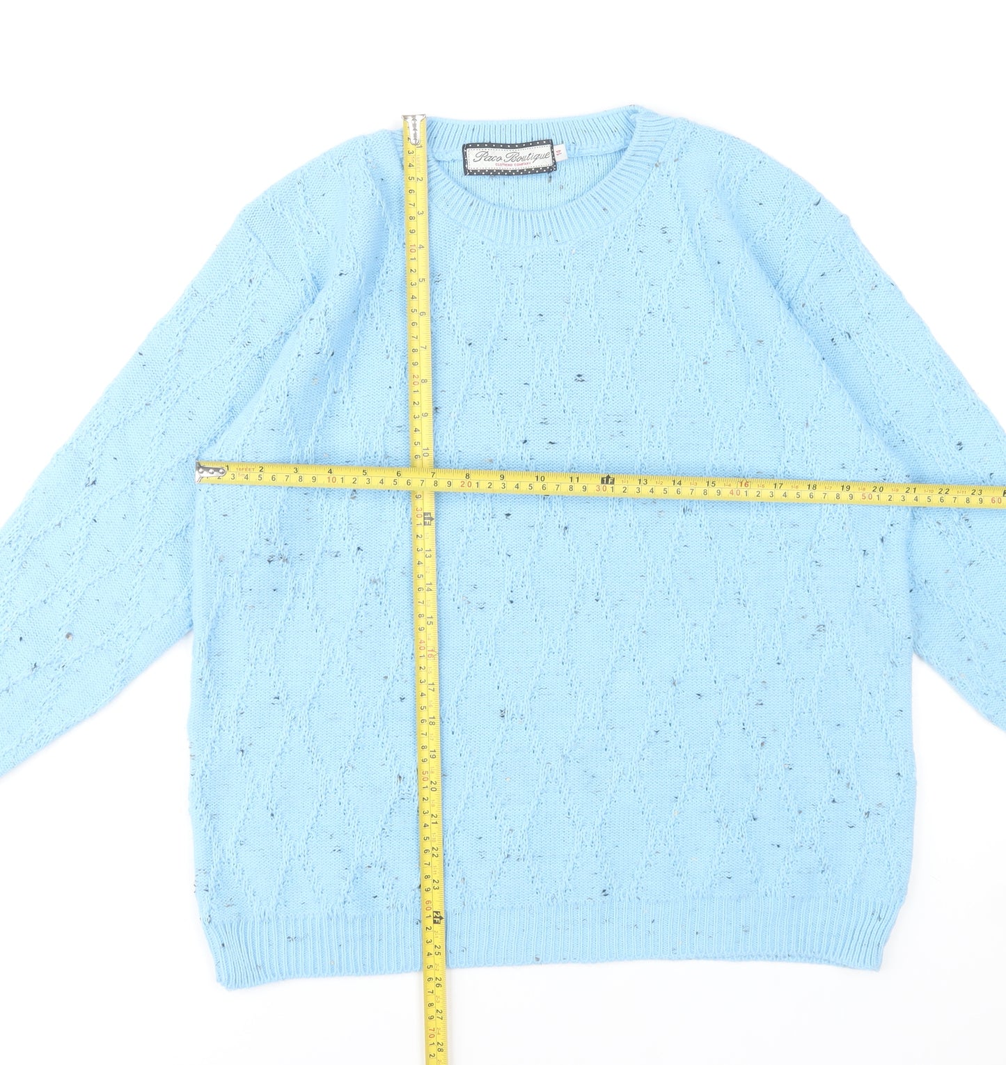 Paco Boutique Women Blue Size 14 Cable Knit Crew Neck Jumper