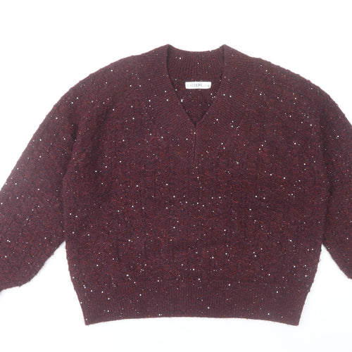 Gallery Womens Plum Sequin V-Neck Knit Jumper Size L
