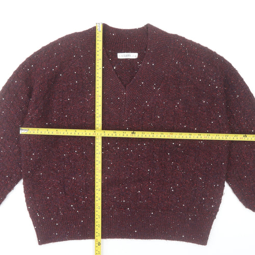 Gallery Womens Plum Sequin V-Neck Knit Jumper Size L