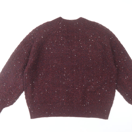Gallery Womens Plum Sequin V-Neck Knit Jumper Size L