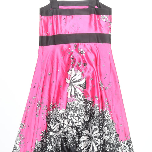 Libra Womens Pink Floral Satin A-Line Dress Size 12 Sleeveless