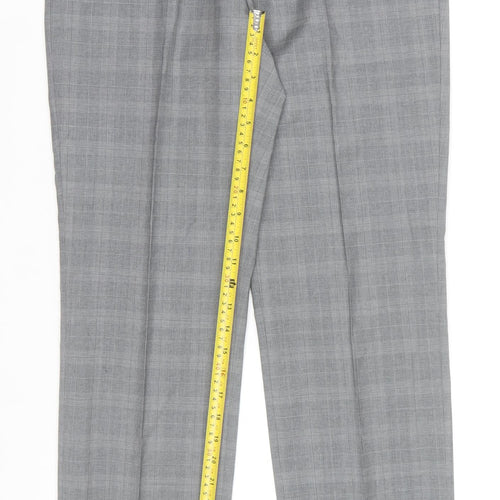 Hugo Boss Men's Grey Check Wool Dress Trousers Size 36R